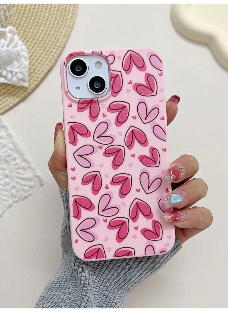 شي إن قطعة واحدة من غطاء وقاية الهاتف المحمول ذو نمط قلب أحمر وردي باللون الوردي المطفي مناسب لهواتف أيفون من ١٣ - Image 1
