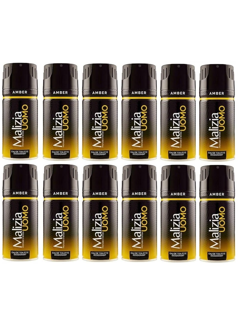 Malizia Uomo Amber Deodorant body Spray 150ml (Pack of 12) - Image 1