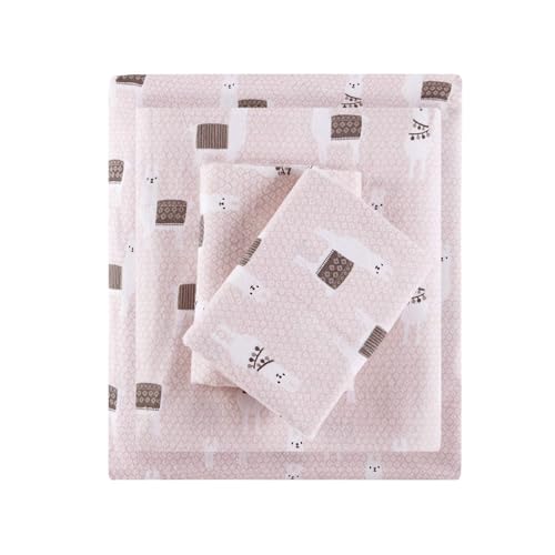 Intelligent Design Cozy Soft 100 Cotton Flannel Print Animals Stars Cute Warm Ultra Soft Cold Weather Sheet Set Bedding Queen Pink Llamas 4 Piece