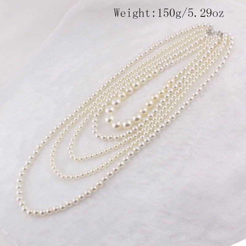 GRACE JUN Multilayer Strand Chain White Faux Pearls Flapper Beads Cluster Long Choker Necklace(White) - Image 5