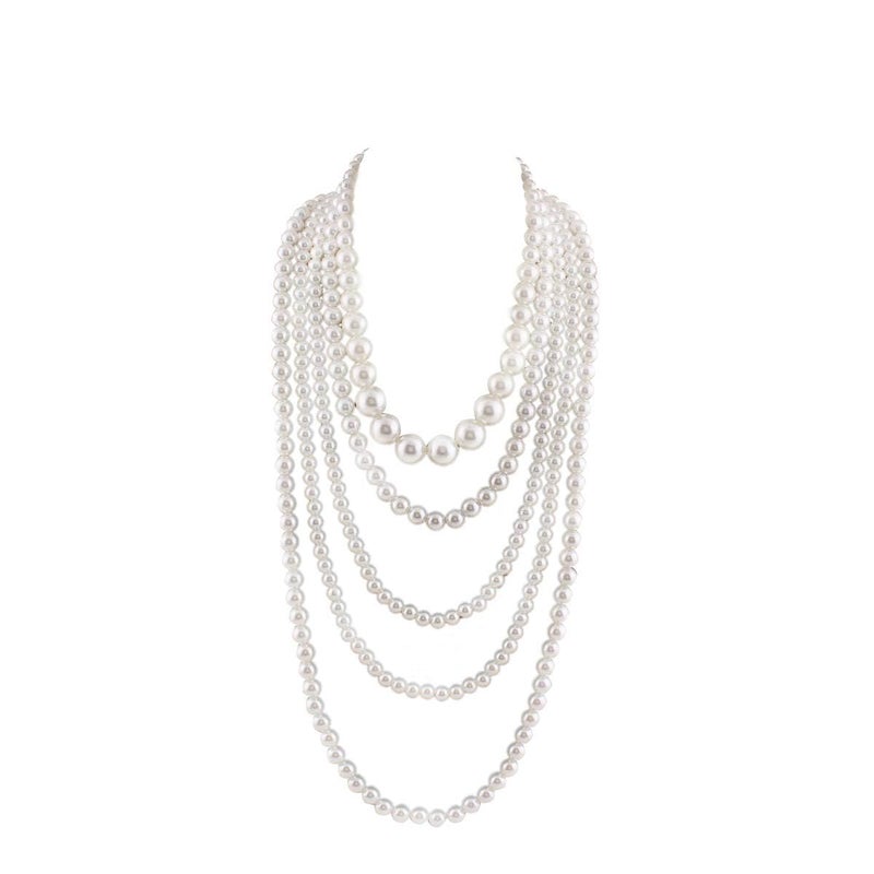 GRACE JUN Multilayer Strand Chain White Faux Pearls Flapper Beads Cluster Long Choker Necklace(White) - Image 1