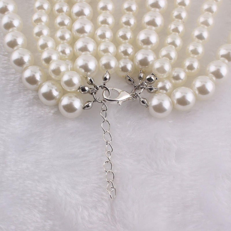 GRACE JUN Multilayer Strand Chain White Faux Pearls Flapper Beads Cluster Long Choker Necklace(White) - Image 4