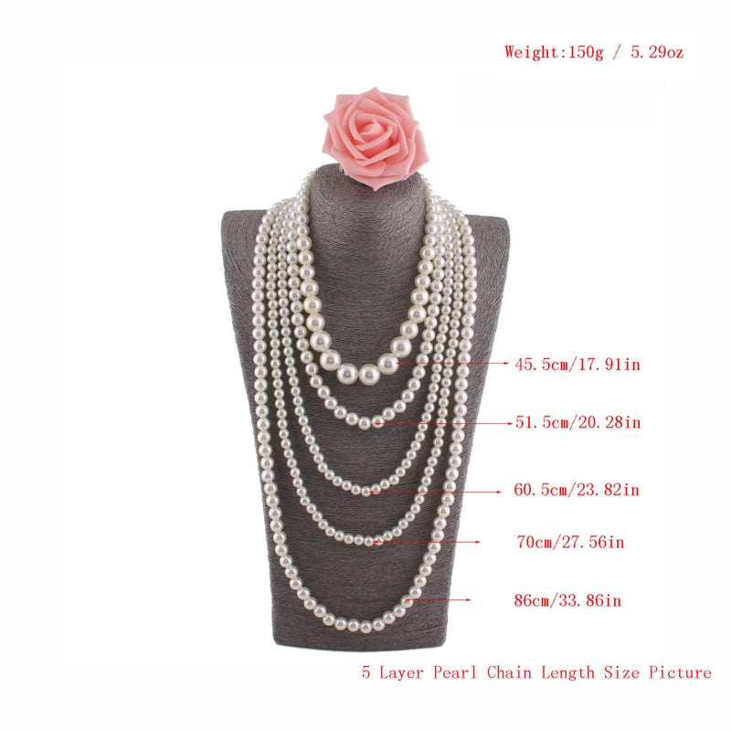 GRACE JUN Multilayer Strand Chain White Faux Pearls Flapper Beads Cluster Long Choker Necklace(White) - Image 2