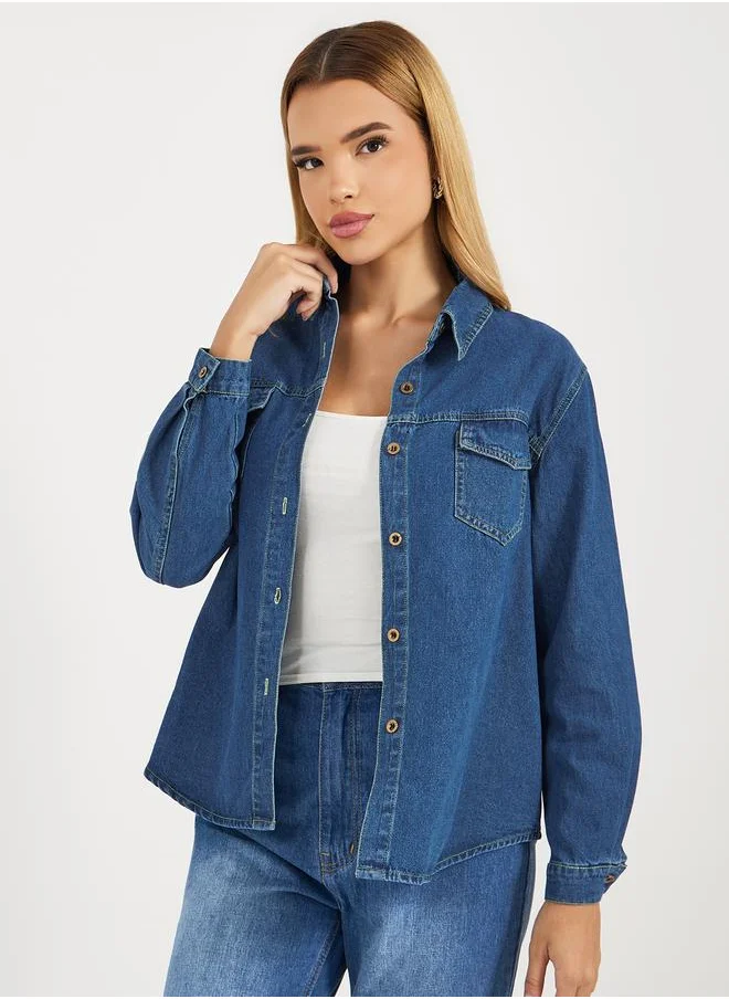Styli Relaxed Fit Denim Shirt with Pockets