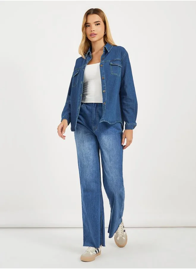 Styli Relaxed Fit Denim Shirt with Pockets