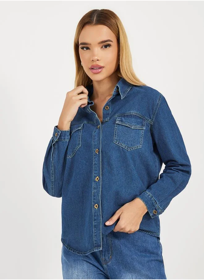 Styli Relaxed Fit Denim Shirt with Pockets