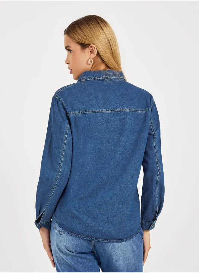 Styli Relaxed Fit Denim Shirt with Pockets