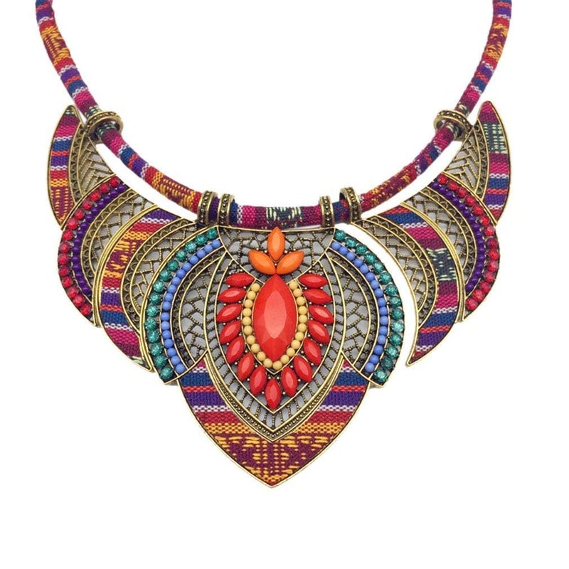 YAZILIND Ethnic Style Chunky Colorful Collar Festival Tribal Beaded Bib Choker Costume Necklace (Colorful) - Image 1
