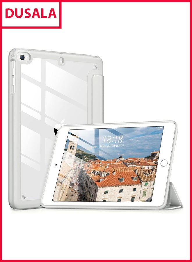 DUSALA Case for iPad Mini 5 Generation 2019/ Mini 4 3 2 1, with Pencil Holder, Slim Stand Protective Cover with Clear Transparent Back Shell for iPad mini 5  Tablet, Support Auto Wake/Sleep, (Grey) - Image 1