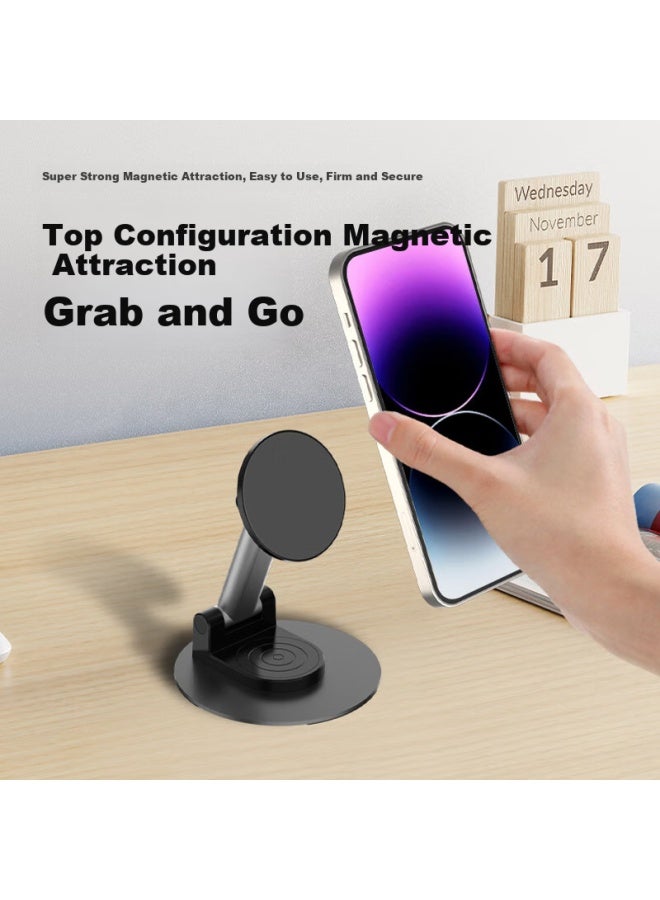 Maikuqi Agsafe Magnetic Suction Bracket Desktop 360° Rotating Folding Telescopic Lazy Convenient Office Aluminum Support Stand Moonlit Black - Image 1