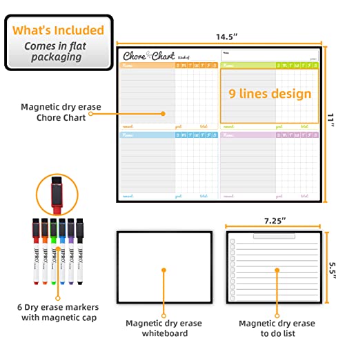 JJPRO Magnetic Dry Erase Chore Chart Set for Fridge-Used for Multiple Kids-One Chore Chart and Two Bonus Dry Erase Pad/Grocery Boards-Behavior Chart for Multiple Kids - Image 2
