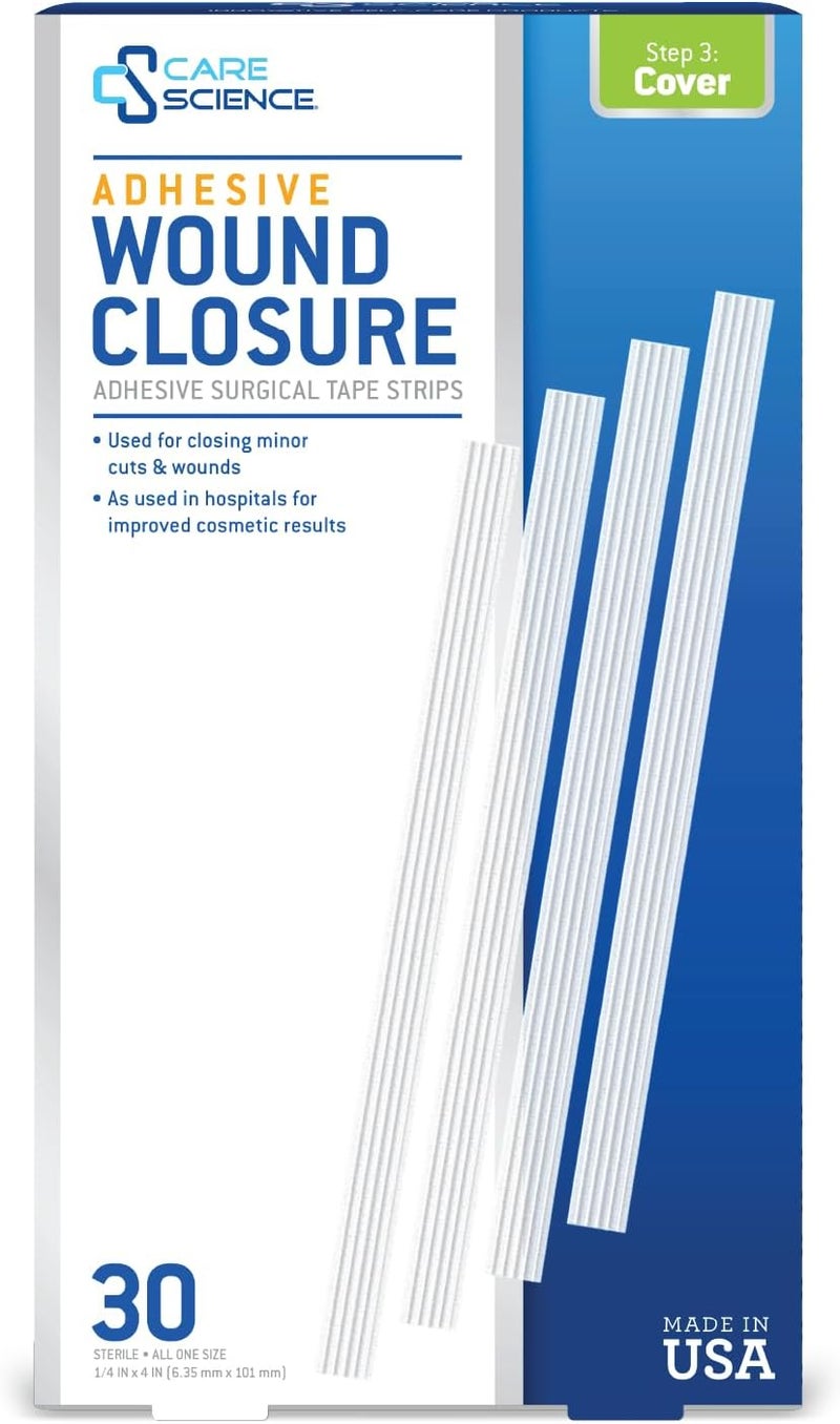 Care Science Adhesive Wound Closure Strips, 1/4 x 4 in, 30ct | Sterile Strips Used for Closing Minor cuts & Wounds