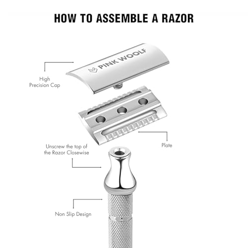 Pink Woolf OC70 Open Comb Safety Razor for Men, Double Edge Metal Razor for Thick Beard, Aggressive Wet Shaving, Matte Black Finish, Includes 10 Blades - Image 3