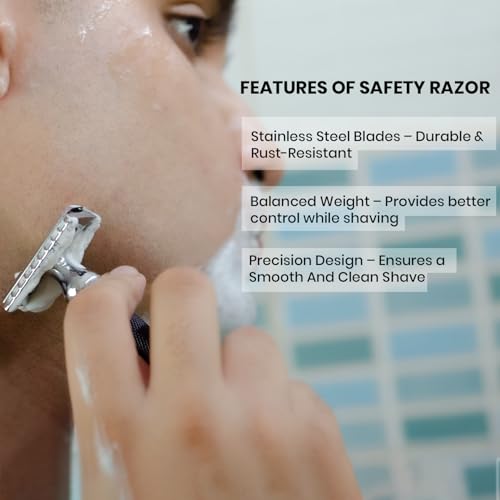 Pink Woolf OC70 Open Comb Safety Razor for Men, Double Edge Metal Razor for Thick Beard, Aggressive Wet Shaving, Matte Black Finish, Includes 10 Blades - Image 2