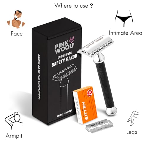 Pink Woolf OC70 Open Comb Safety Razor for Men, Double Edge Metal Razor for Thick Beard, Aggressive Wet Shaving, Matte Black Finish, Includes 10 Blades - Image 4