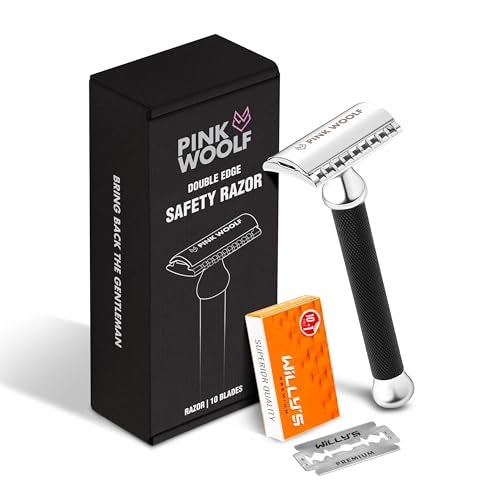 Pink Woolf OC70 Open Comb Safety Razor for Men, Double Edge Metal Razor for Thick Beard, Aggressive Wet Shaving, Matte Black Finish, Includes 10 Blades - Image 1