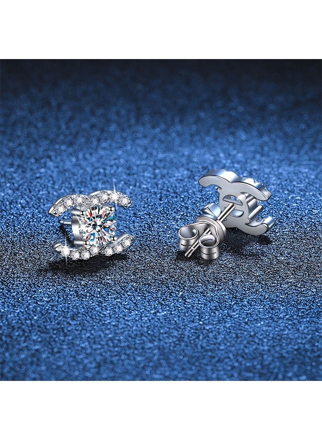 بيوند أقراط مزدوجة C تصميم للنساء ، أقراط الزركون المضادة للصدأ والمضادة للبهتان هيبوالرجينيك ، هدية مجوهرات الموضة (فضي) - Image 5