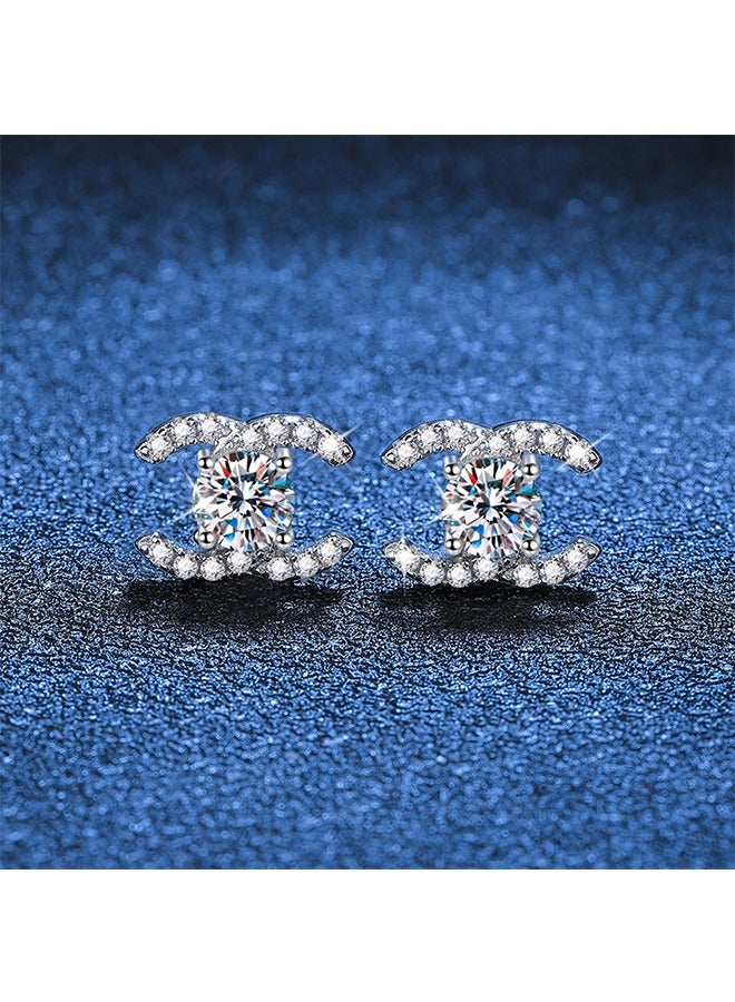 بيوند أقراط مزدوجة C تصميم للنساء ، أقراط الزركون المضادة للصدأ والمضادة للبهتان هيبوالرجينيك ، هدية مجوهرات الموضة (فضي) - Image 4