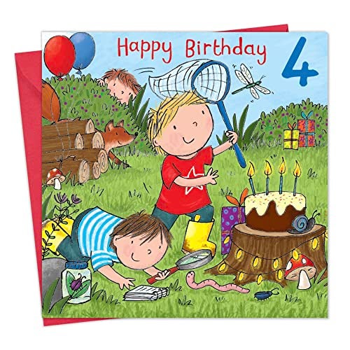 Twizler 4th Birthday Card Boy Park - Age 4 Birthday Card – Boys Birthday Card Age 4 – Happy Birthday Card 4 Year Old Boy - Childrens Birthday Cards – Happy Birthday Card Boy – Card Age 4 Boy - Image 1