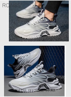 roaiss Men Breathable Mesh Sneakers Soft and Thick Sole Heightening Casual Sports Shoes Running Shoes Non Slip and Wear Resistant Colorblock Sneakers  - Image 4