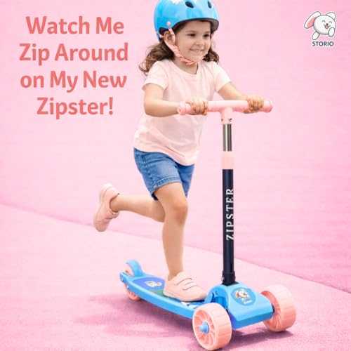 Storio Zipster Foldable Kick Scooter for Kids | Skating Cycle Style Scooter with Adjustable Handle & Foldable Design | Lightweight Ride-On Toy for Boys & Girls - Blue & Pink - Image 3
