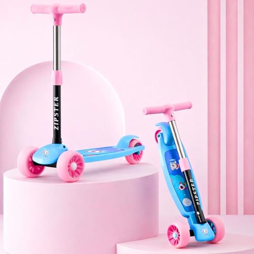 Storio Zipster Foldable Kick Scooter for Kids | Skating Cycle Style Scooter with Adjustable Handle & Foldable Design | Lightweight Ride-On Toy for Boys & Girls - Blue & Pink - Image 1