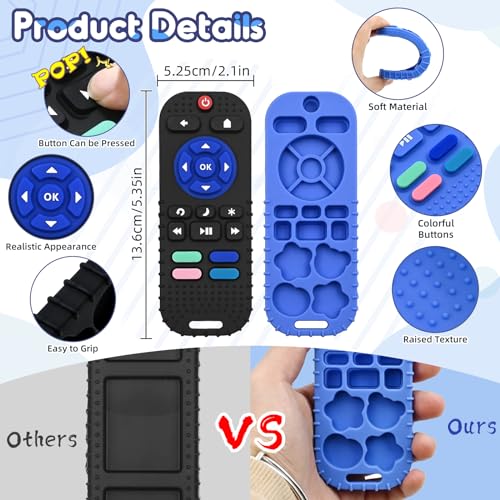 AiTuiTui Teething Relief Teethers Toys for Babies 3 6 9 12 Months Gifts, Silicone Sensory Remote Control Baby Teether Toy for Babies Newborn Infant Boy Girl Autism Toys, Blue & Black - Image 5