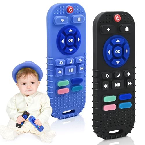 AiTuiTui Teething Relief Teethers Toys for Babies 3 6 9 12 Months Gifts, Silicone Sensory Remote Control Baby Teether Toy for Babies Newborn Infant Boy Girl Autism Toys, Blue & Black - Image 1