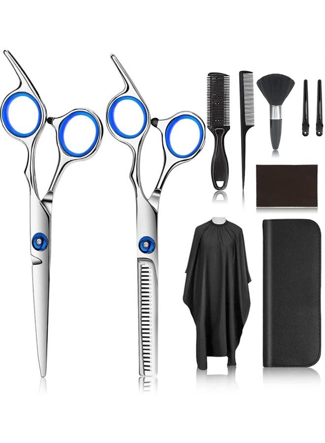 طقم مقصات قص الشعر، 10 عبوات مقصات من الفولاذ المقاوم للصدأ، 10 مقصات من الفولاذ المقاوم للصدأ، مجموعة مقصات شعر احترافية حادة ومقصات شعر احترافية لصالون بابر المنزلي للنساء والرجال والأطفال - Image 1