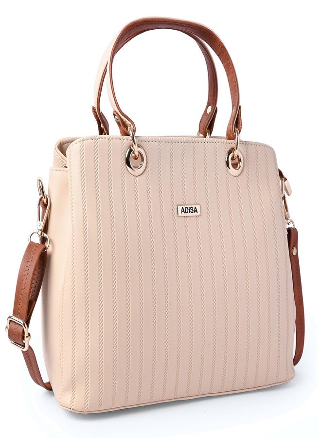 ADISA texture stripes handbag shoulder bag for women and girls with sling belt (AD4074-CRE) - Image 1