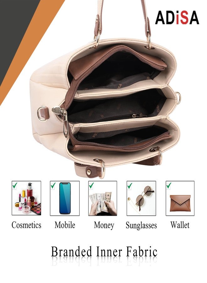 ADISA texture stripes handbag shoulder bag for women and girls with sling belt (AD4074-CRE) - Image 4