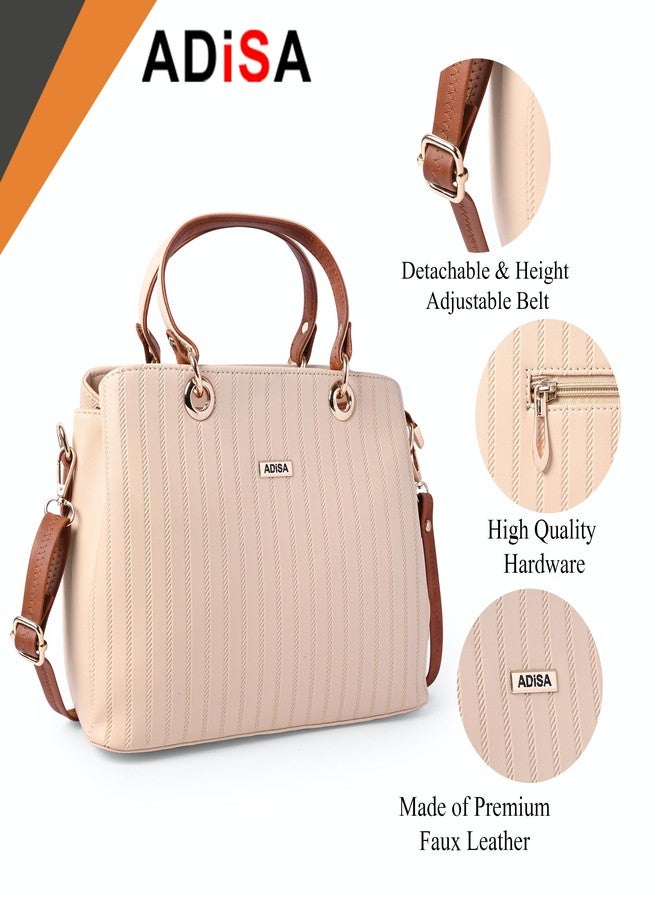 ADISA texture stripes handbag shoulder bag for women and girls with sling belt (AD4074-CRE) - Image 3