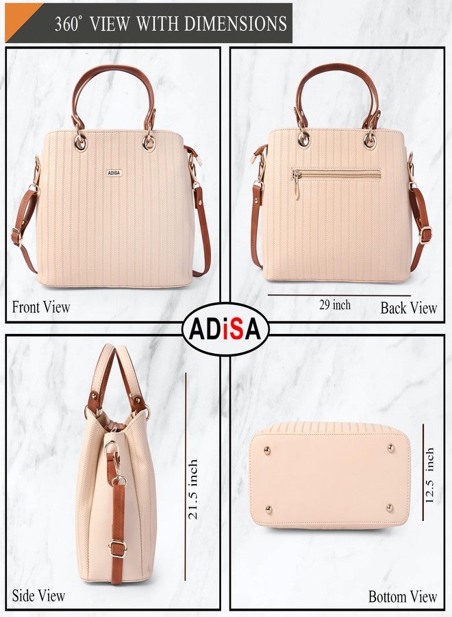 ADISA texture stripes handbag shoulder bag for women and girls with sling belt (AD4074-CRE) - Image 2