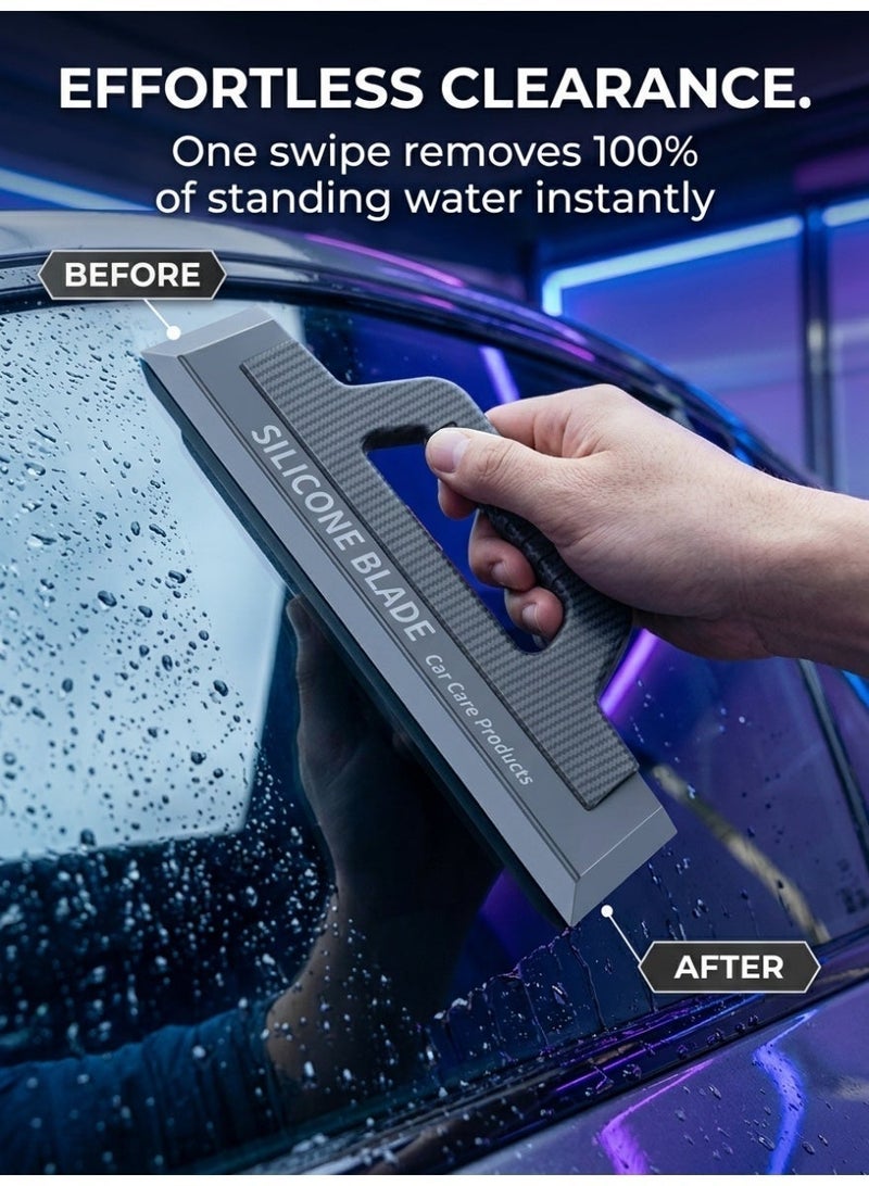 Carbon‑Fiber Car Water Squeegee with Silicone Blade, Hand‑Held Window Water Remover Scraper for Car Windshield, Bathroom Glass, Auto‑Car Washing Cleaning Tool - Image 1