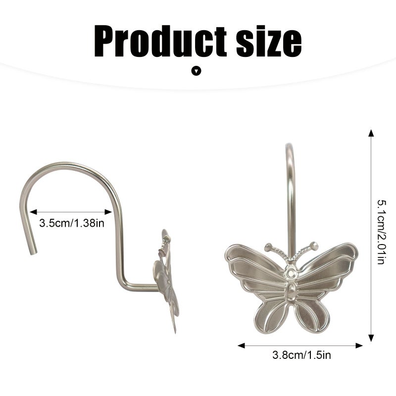 12pcs Silvery Butterfly Shower Curtain Hooks Metal Bathroom Decor - Image 3