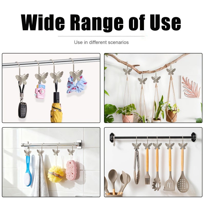12pcs Silvery Butterfly Shower Curtain Hooks Metal Bathroom Decor - Image 5