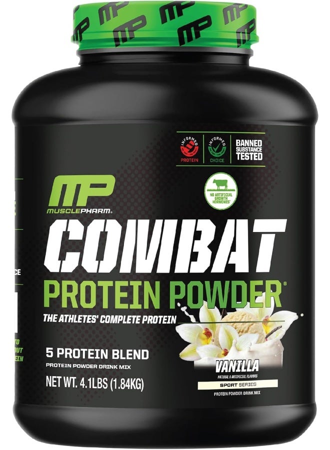 MusclePharm مسحوق بروتين كومبات، فانيليا - 4 رطل - خالي من الجلوتين - 52 حصة - Image 1