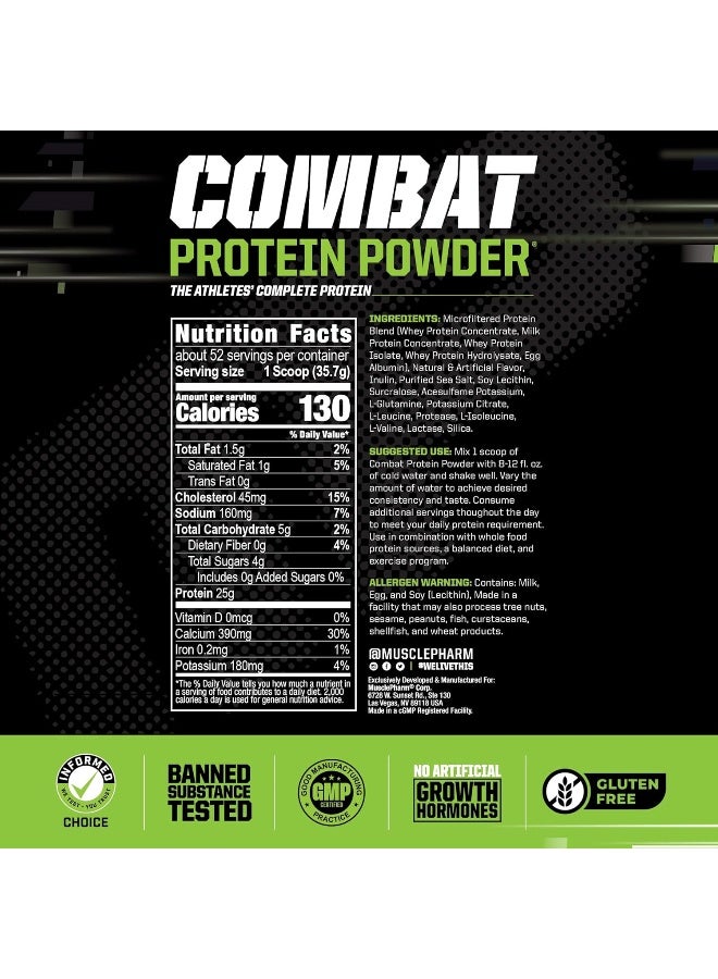 MusclePharm مسحوق بروتين كومبات، فانيليا - 4 رطل - خالي من الجلوتين - 52 حصة - Image 2