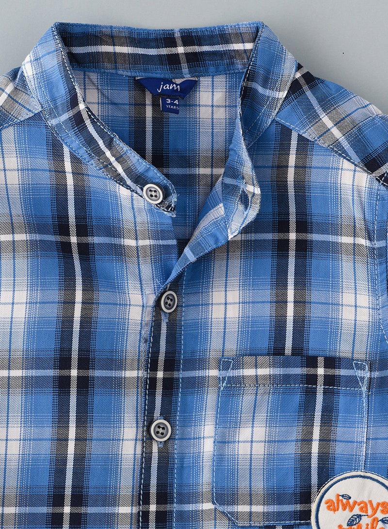 JAM Mandarin collar checks woven shirt with emb patch at pocket - Image 3