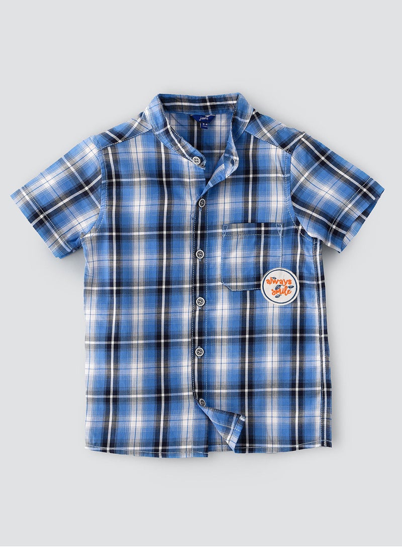 JAM Mandarin collar checks woven shirt with emb patch at pocket - Image 1