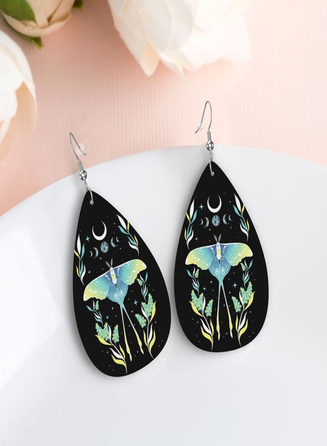 MOLIAN Faux Leather Earrings Moth Moon Stars Teardrop Dangle Lightweight For Women - Image 4