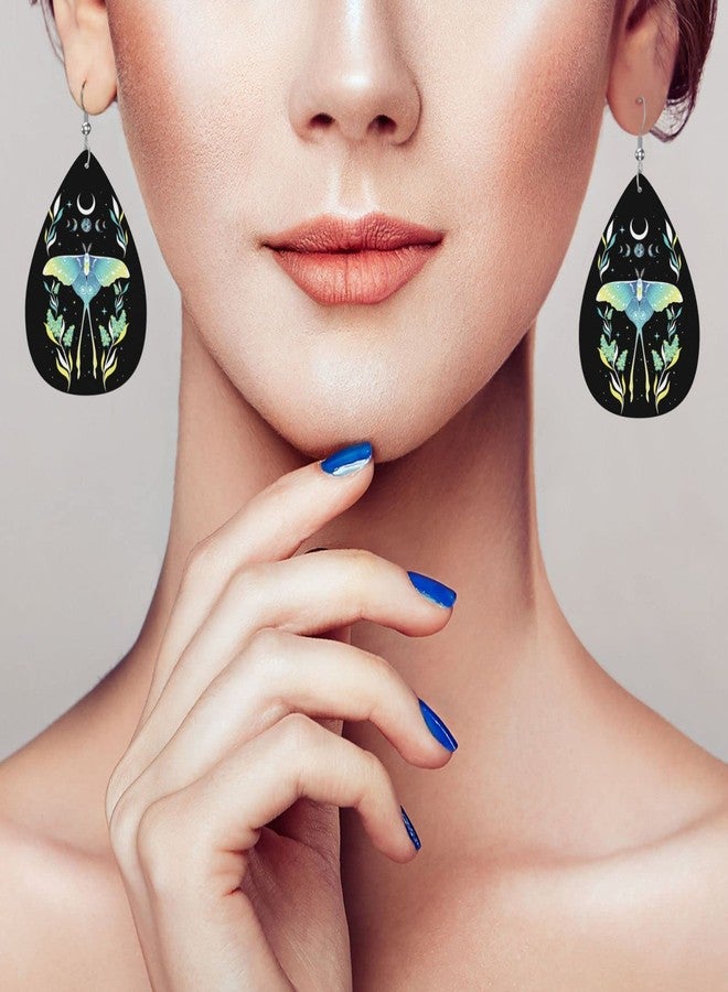 MOLIAN Faux Leather Earrings Moth Moon Stars Teardrop Dangle Lightweight For Women - Image 5