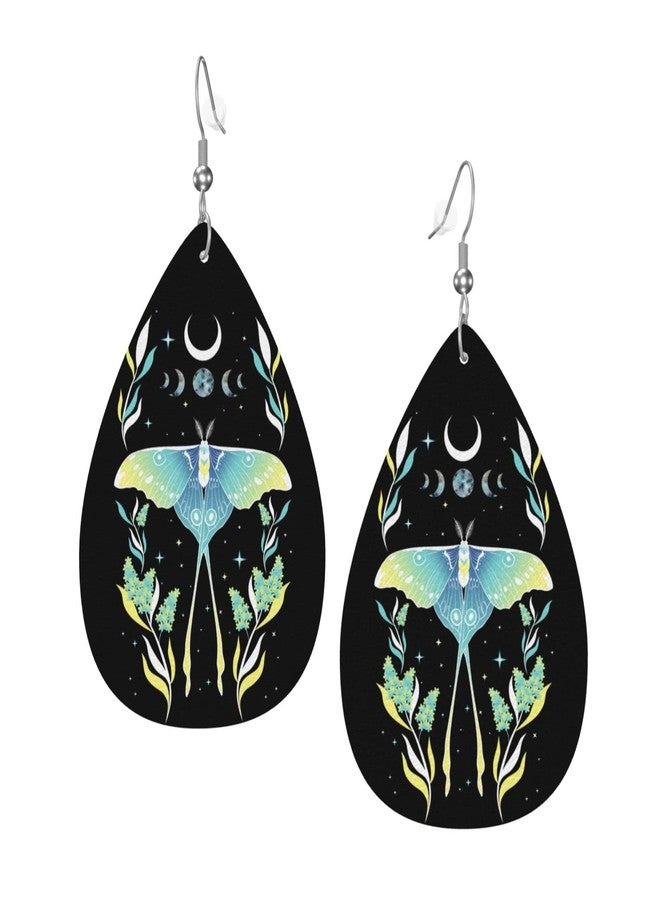 MOLIAN Faux Leather Earrings Moth Moon Stars Teardrop Dangle Lightweight For Women - Image 1