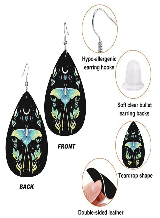 MOLIAN Faux Leather Earrings Moth Moon Stars Teardrop Dangle Lightweight For Women - Image 3