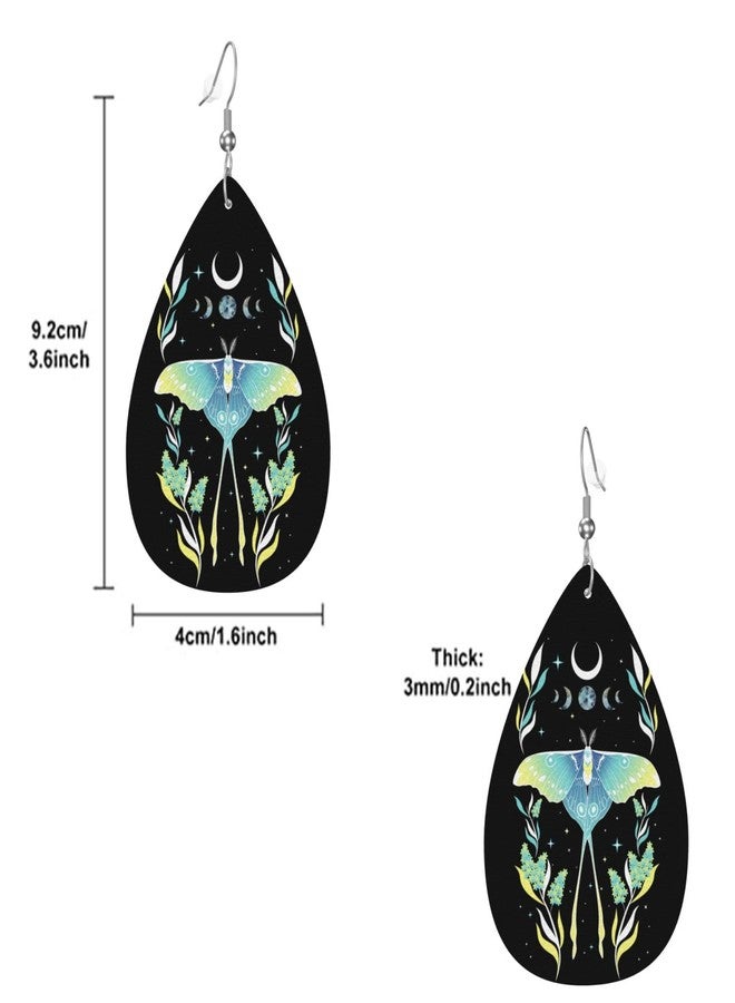MOLIAN Faux Leather Earrings Moth Moon Stars Teardrop Dangle Lightweight For Women - Image 2