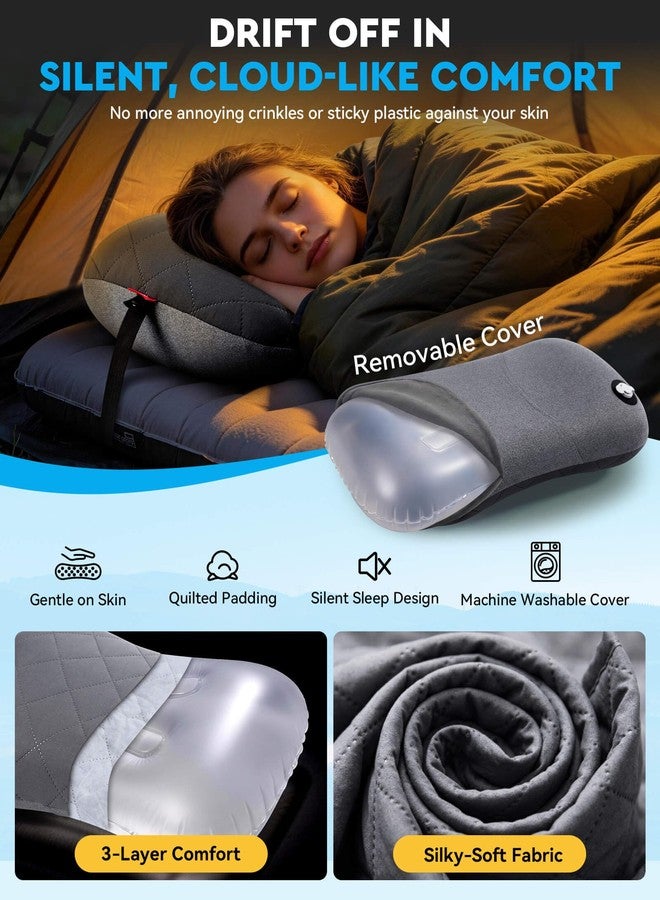Hikenture Ultralight Inflatable Pillow with Removable Cover for Neck Lumber Support - Upgrade Washable Travel Air Pillows for Camping, Hiking, Backpacking (Grey) - Image 5