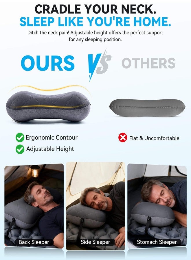 Hikenture Ultralight Inflatable Pillow with Removable Cover for Neck Lumber Support - Upgrade Washable Travel Air Pillows for Camping, Hiking, Backpacking (Grey) - Image 3