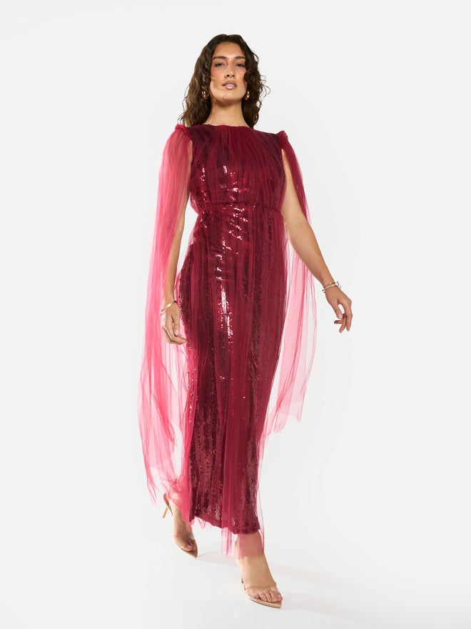 House of Moda Sequin Veil Overlay Evening Maxi Dress - Image 2