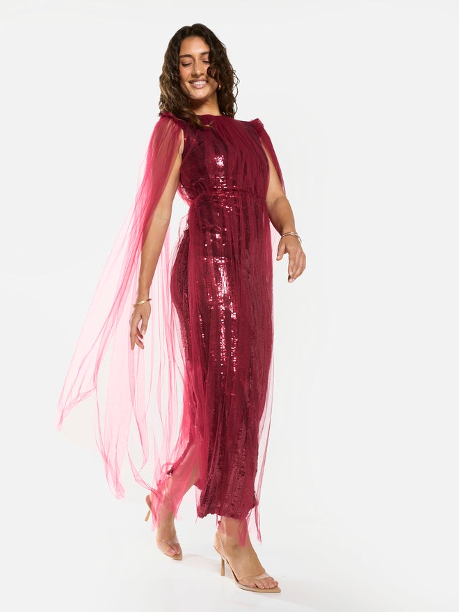 House of Moda Sequin Veil Overlay Evening Maxi Dress - Image 5