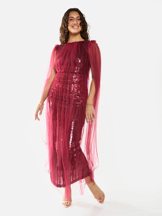 House of Moda Sequin Veil Overlay Evening Maxi Dress - Image 1